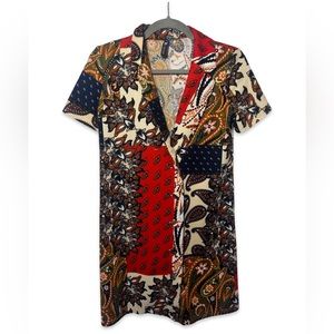 Zara Paisley Print Blazer Style Shirt Dress